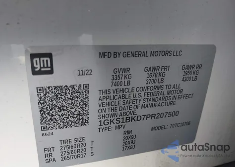 2023 GMC Yukon 2Wd Slt из США, поврежденный, VIN 1GKS1BKD7PR207500